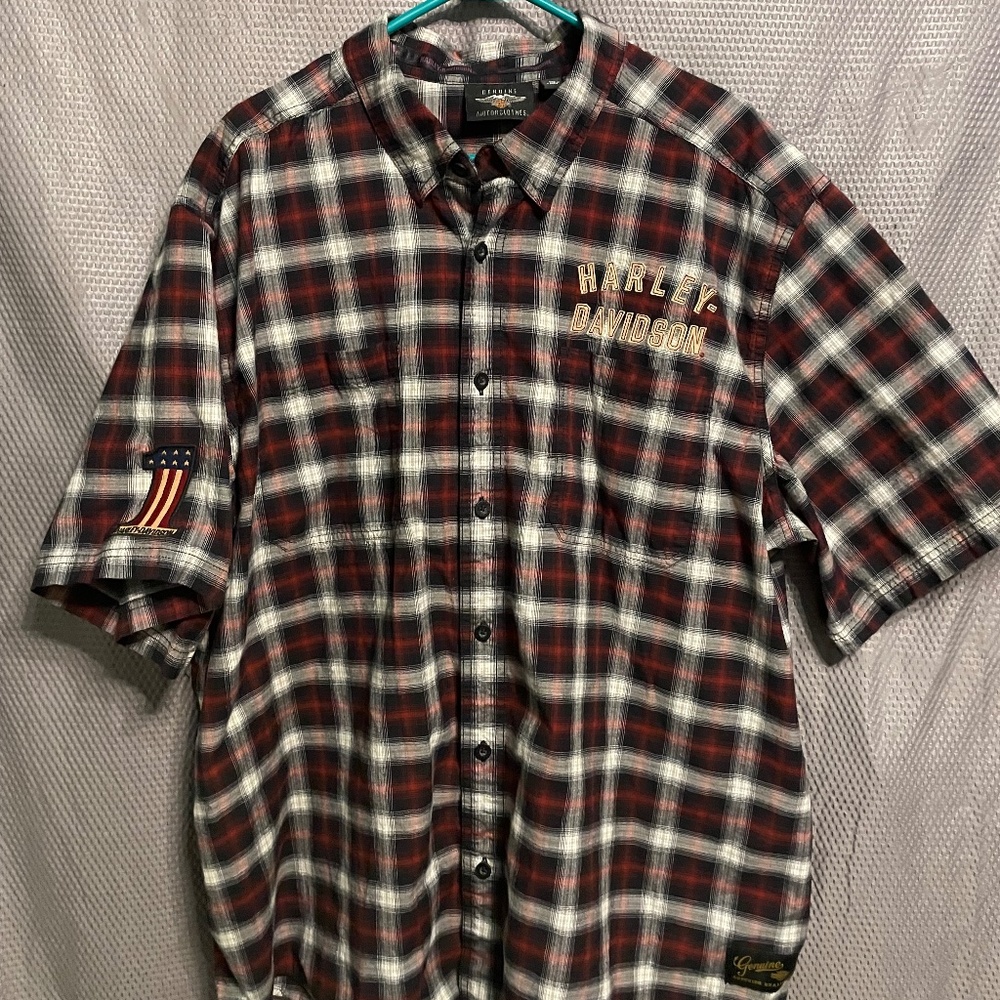 Harley-Davidson Men’s Plaid Casual Button Down Shirt Sleeve Patch Front Logo 3XL